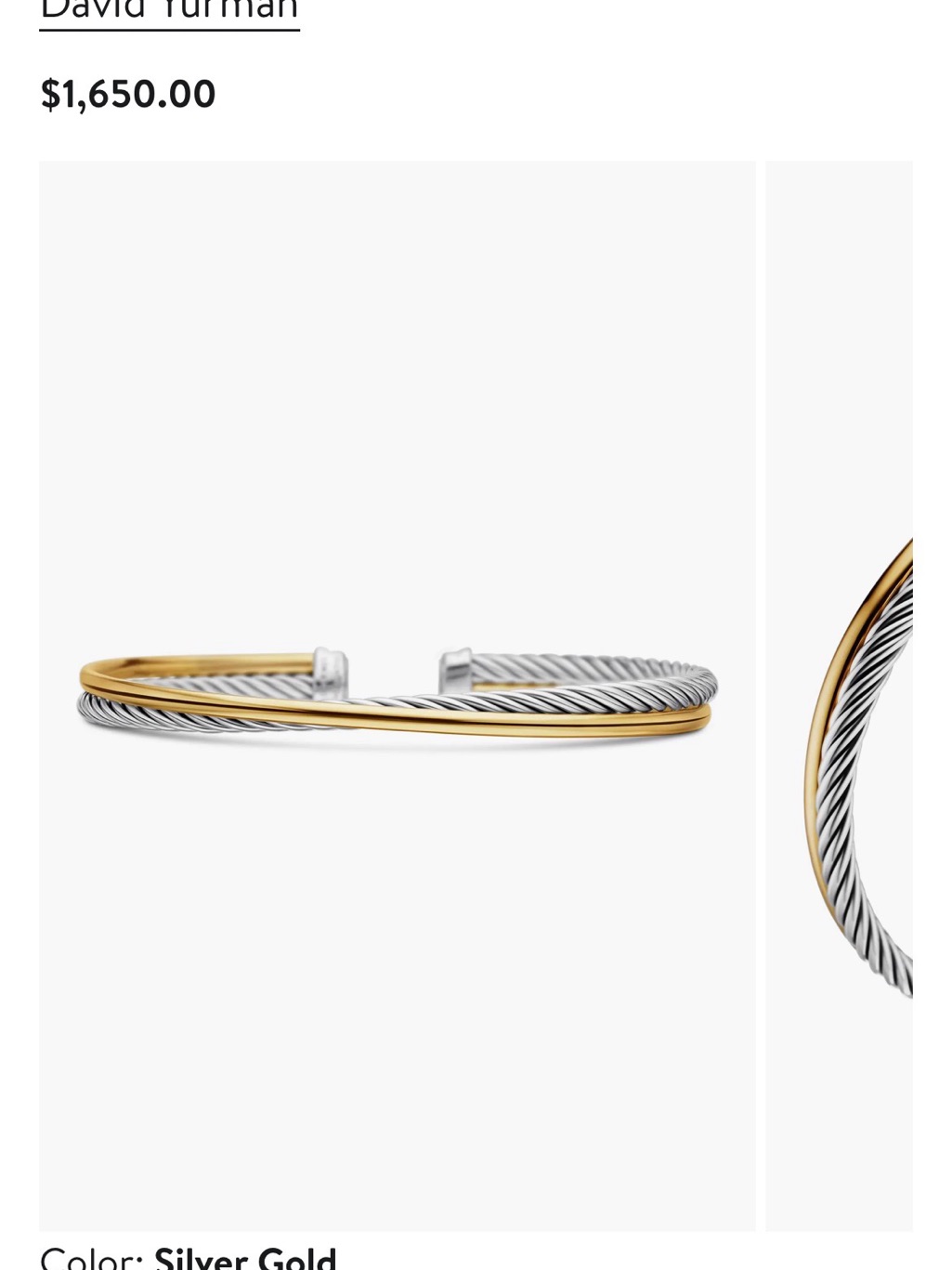David Yurman Two-Tone Cable Crossover Bracelet - 3mm, Medium Size